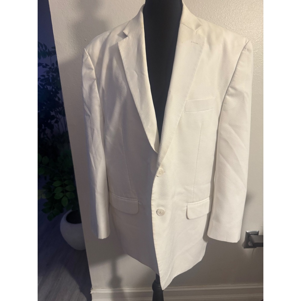 Lauren Ralph Lauren Mens White Textured Two Button Blazer Sport Coat 44S